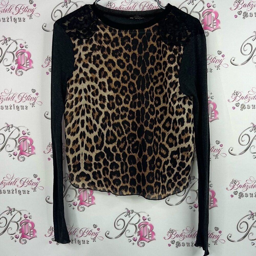 Zara long sleeve lace Lacie Leopard Print Blouse with Black Lace